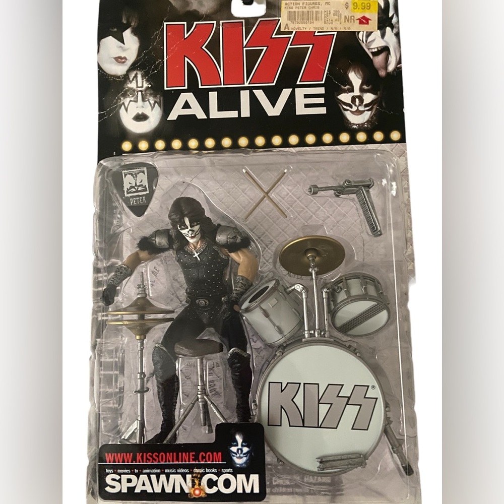 Kiss Alive Peter Criss Figure with Drum Kit - Black, White, Gold Accents